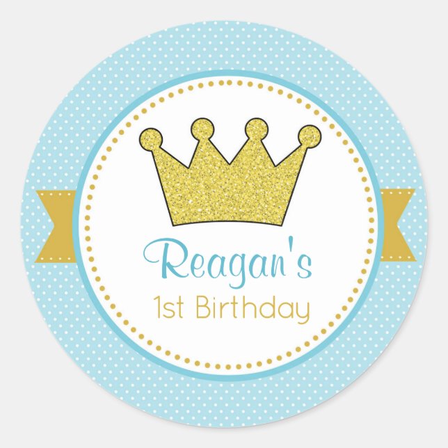 Prince Stickers - Glitter Gold Crown in Blue (Front)