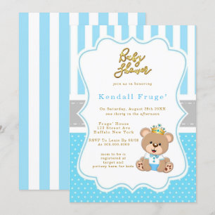 Prince Teddy Bear Baby Boy Shower Invites