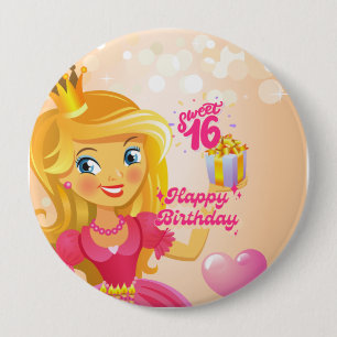 Princess 16th Birthday 4 Inch Round Button