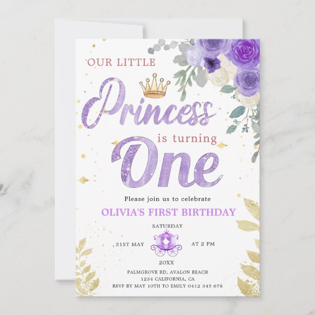 Princess 1St Birthday Crown Lilac Purple Invitation (Front)