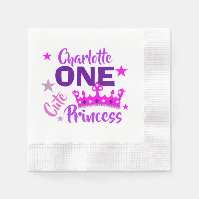 Princess 1st Birthday Girls Cute Personalized Napkin (Front)