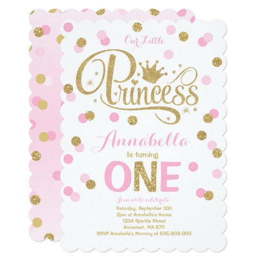 Princess 1st Birthday Invitation Pink Gold Invite