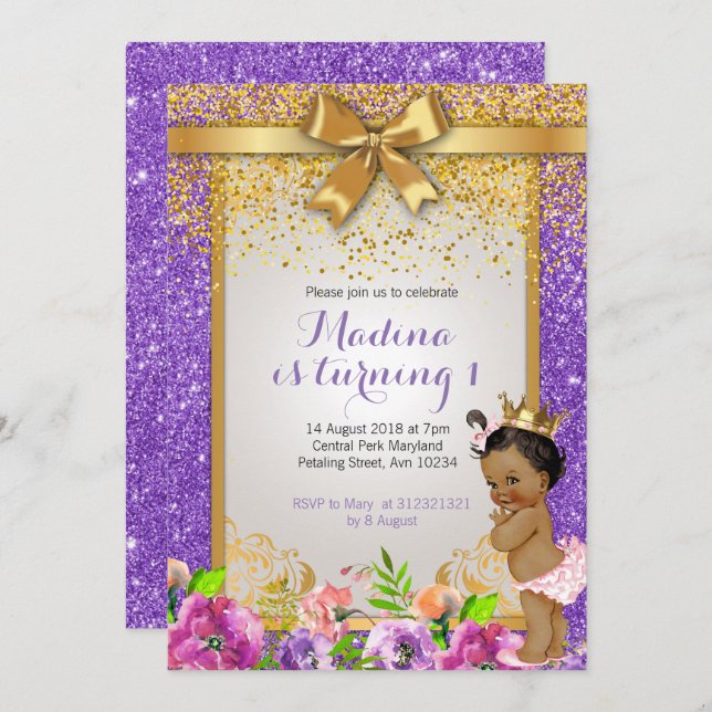 Princess 1st birthday invitations (Front/Back)