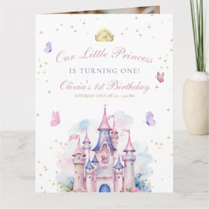 Princess 1st BIrthday Party Girl Princess Castle Thank You Card