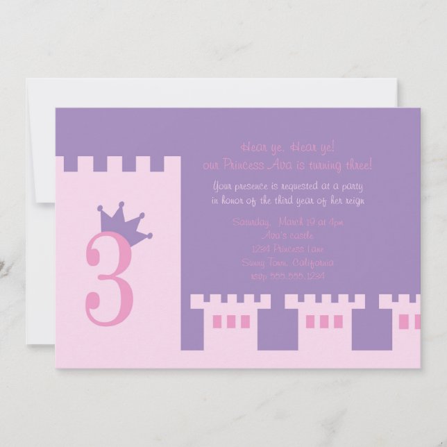 Princess 3rd birthday party invite (Front)