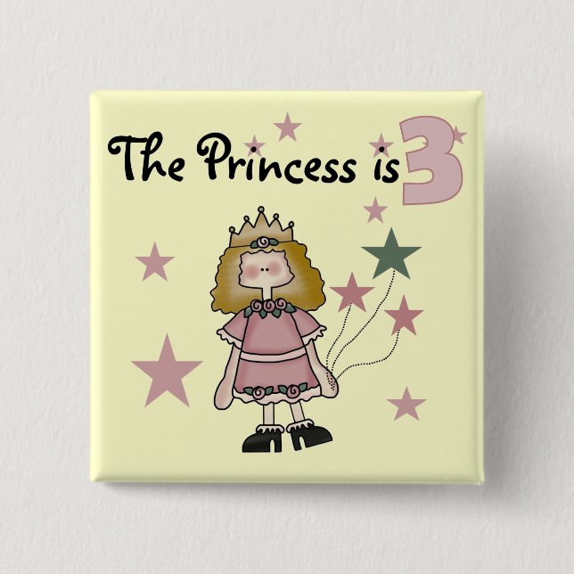 Princess 3rd Birthday Tshirts and Gifts 2 Inch Square Button (Front)