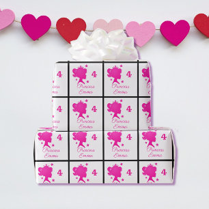 Princess Add Girl's Name Age Pretty Pink & White Wrapping Paper