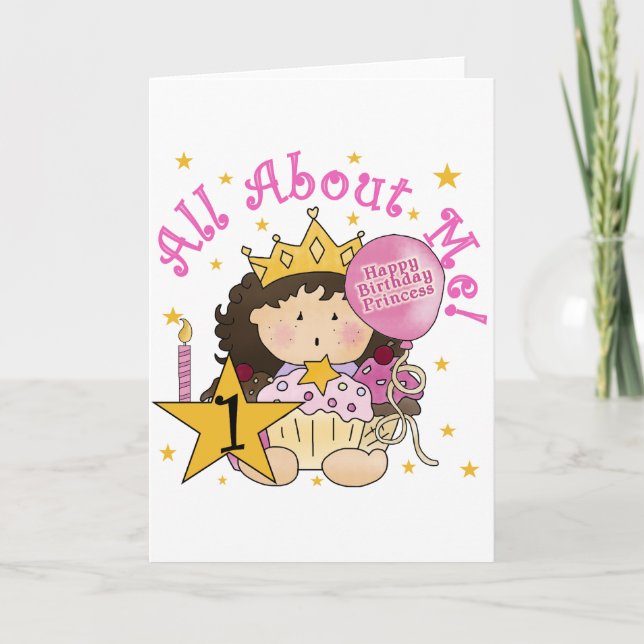 Princess All About Me 1st Birthday Tshirts Card (Front)