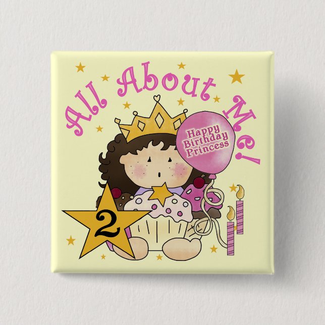 Princess All About Me 2nd Birthday 2 Inch Square Button (Front)