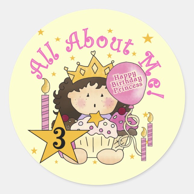 Princess All About Me 3rd Birthday Tshirts Classic Round Sticker (Front)