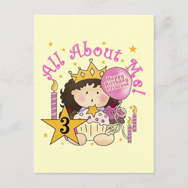Princess All About Me 3rd Birthday Tshirts Postcard (Front)