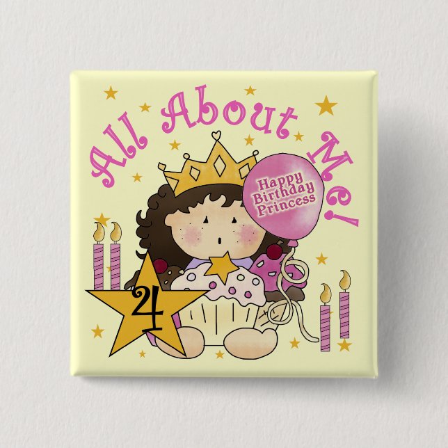 Princess All About Me 4th Birthday Tshirts 2 Inch Square Button (Front)