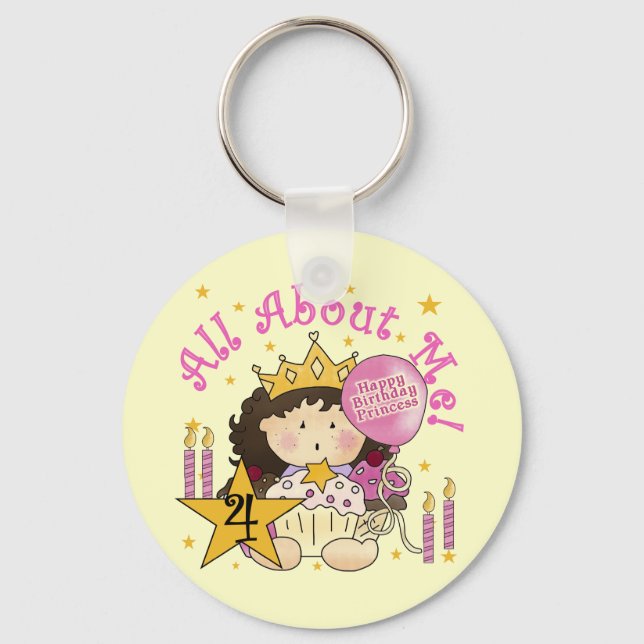 Princess All About Me 4th Birthday Tshirts Keychain (Front)