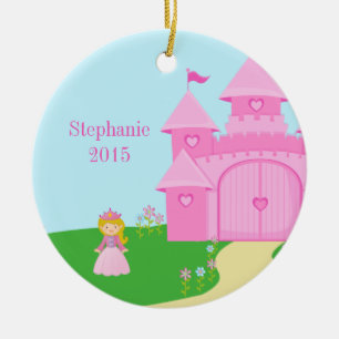 Princess and castle girl's personalized ornament
