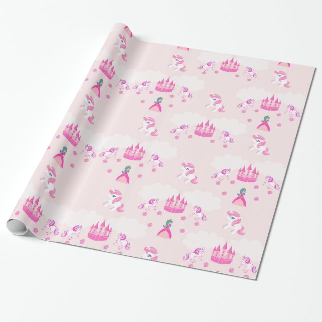 Princess and castle pattern Wrapping Paper (Unrolled)