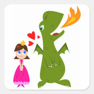 Princess and Dragon Square Sticker
