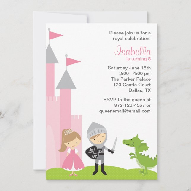 Princess and Knight Birthday Invitations (Front)