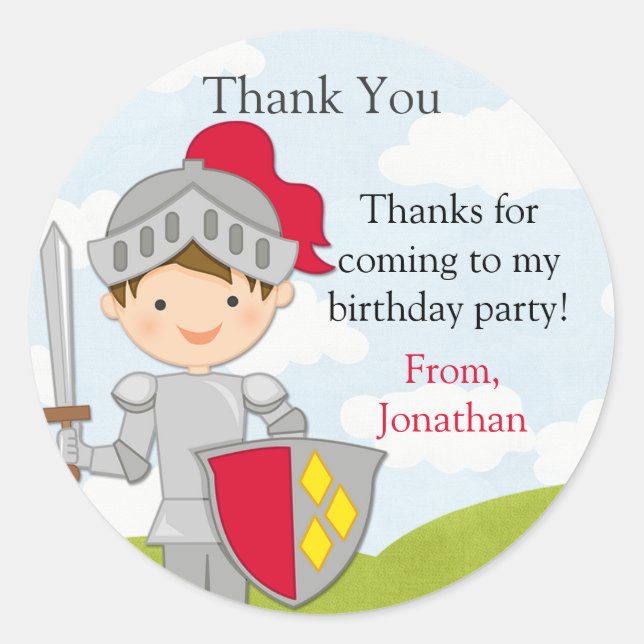 Princess and Knight Birthday Party Sticker (Front)