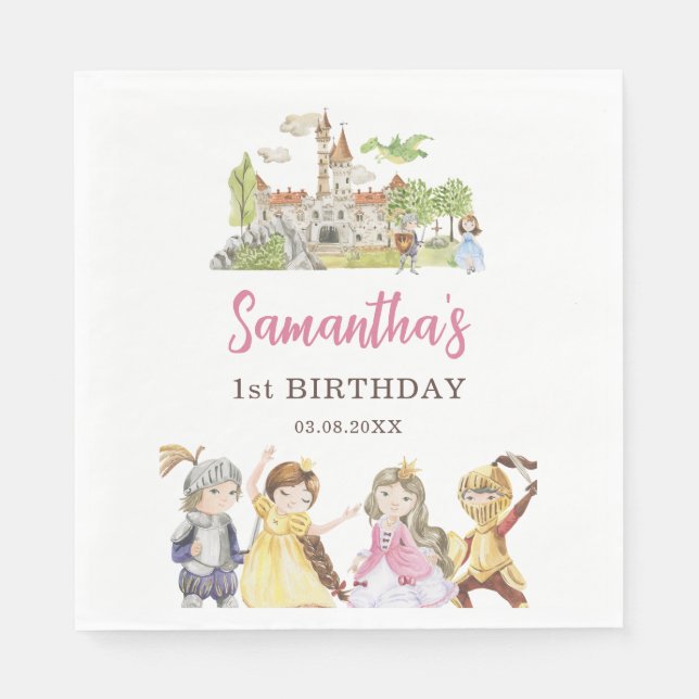 Princess and Knights Birthday Standard Luncheon Napkin (Front)