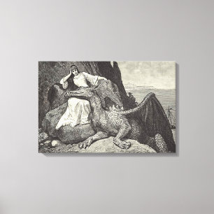 Princess and Pet Dragon Medieval Canvas Print