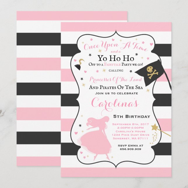Princess And Pirate Birthday Invitation (Front/Back)