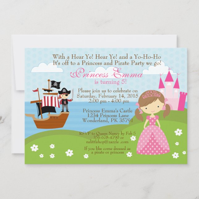 Princess and Pirate birthday invitation (Front)