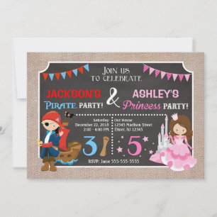 Princess and Pirate Joint BIrthday Invitation