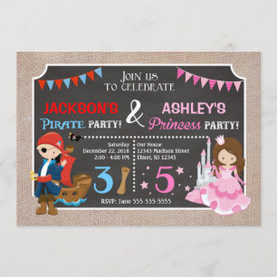 Princess and Pirate Joint BIrthday Invitation