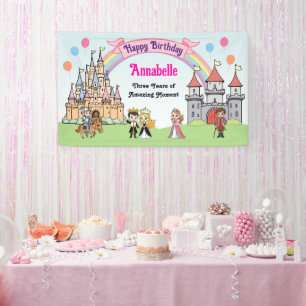 Princess and Prince Fairytale Castle Cute Birthday Banner