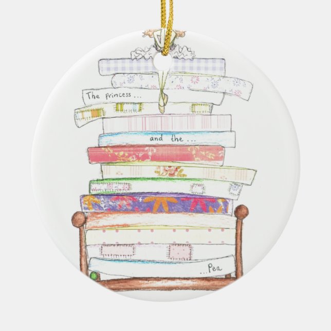 princess and the pea ceramic ornament (Front)