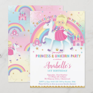 Princess and Unicorn Birthday Invitations Blonde