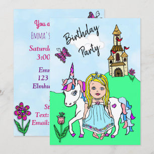 Princess and Unicorn Girl's Birthday Party Invitation
