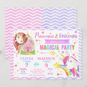 Princess and Unicorn Joint Birthday Invitation