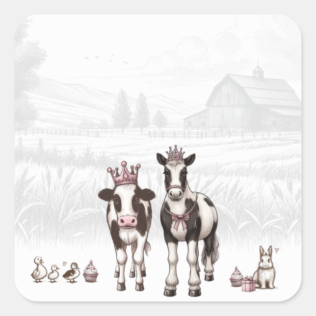 Princess Animals Birthday Party Square Sticker (Front)