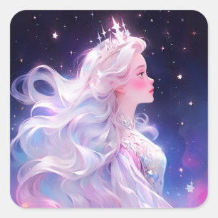 Princess Anime Girl Made Of Stars Square Sticker
