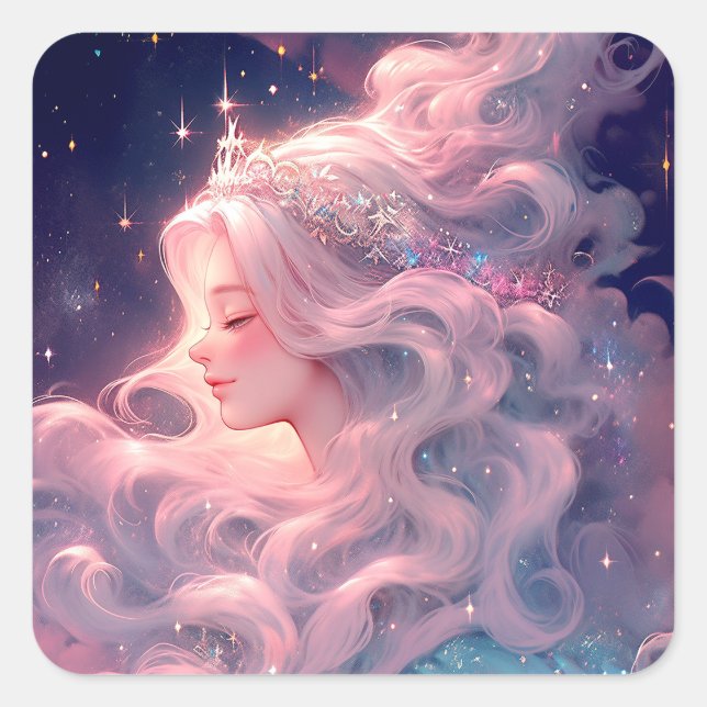 Princess Anime Girl Made Of Stars Square Sticker (Front)