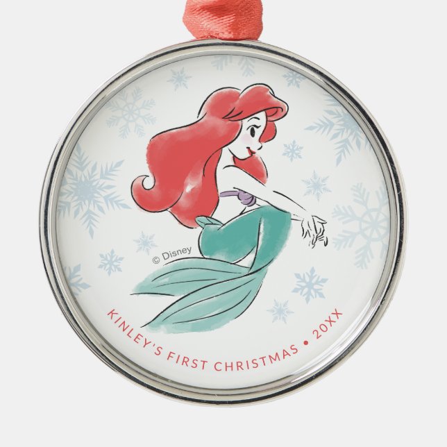 Princess Ariel | Baby's First Christmas Metal Ornament (Front)