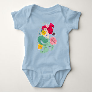 Princess Ariel Holding Flounder Illustration Baby Bodysuit
