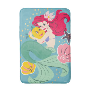 Princess Ariel Holding Flounder Illustration Bath Mat