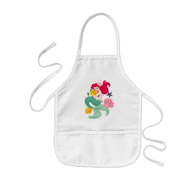 Princess Ariel Holding Flounder Illustration Kids Apron (Front)
