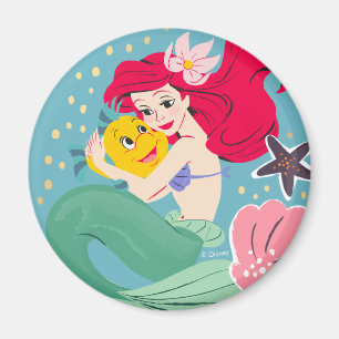 Princess Ariel Holding Flounder Illustration Magnet