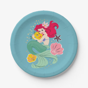 Princess Ariel Holding Flounder Illustration Paper Plate