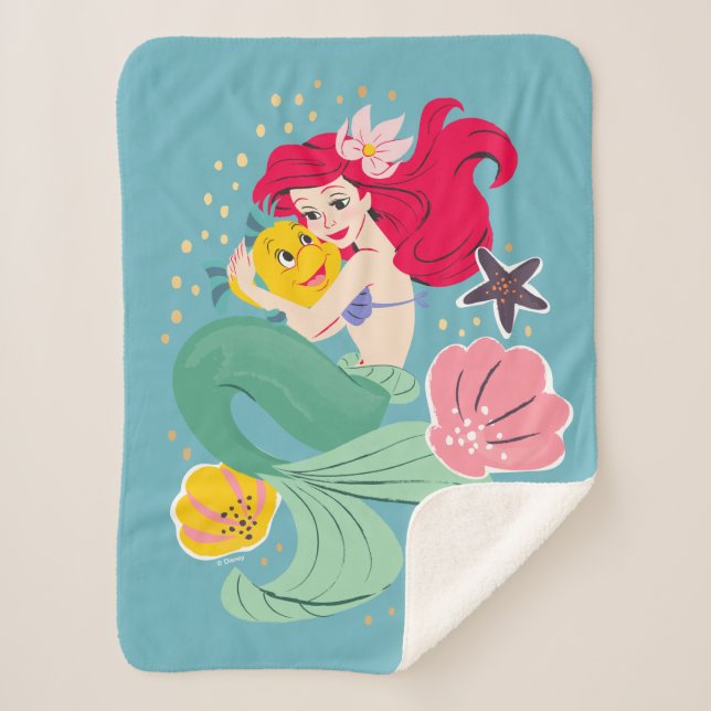 Princess Ariel Holding Flounder Illustration Sherpa Blanket (Front)