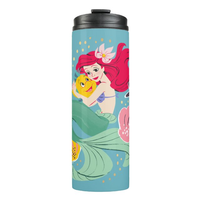 Princess Ariel Holding Flounder Illustration Thermal Tumbler (Front)