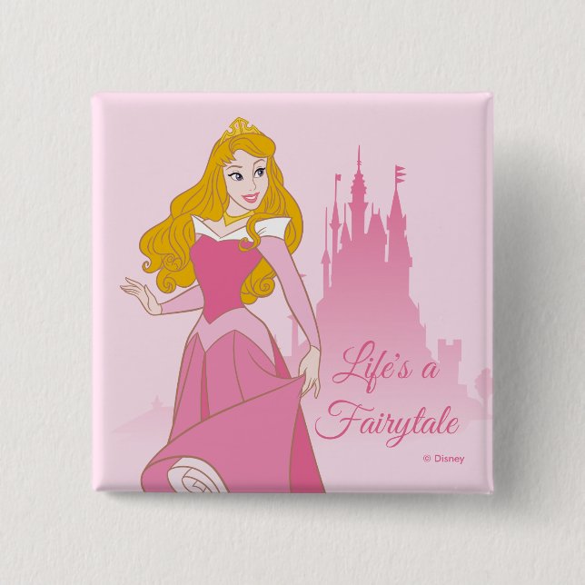 Princess Aurora & Castle Graphic 2 Inch Square Button (Front)