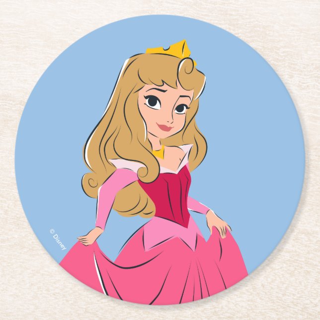Princess Aurora Pretty in Pink Round Paper Coaster (Front)