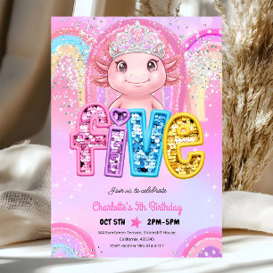 Princess Axolotl 5th Birthday Invitation