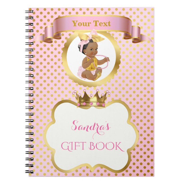 Princess Baby Girl Big Bow Pink Gold Gift Guest Notebook (Front)