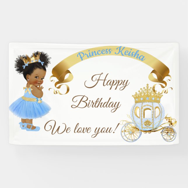 Princess Baby Girl Carriage Blue Gold Banner (Horizontal)