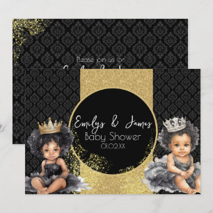 Princess Baby Gold Black Baby Twins Shower  Invitation
